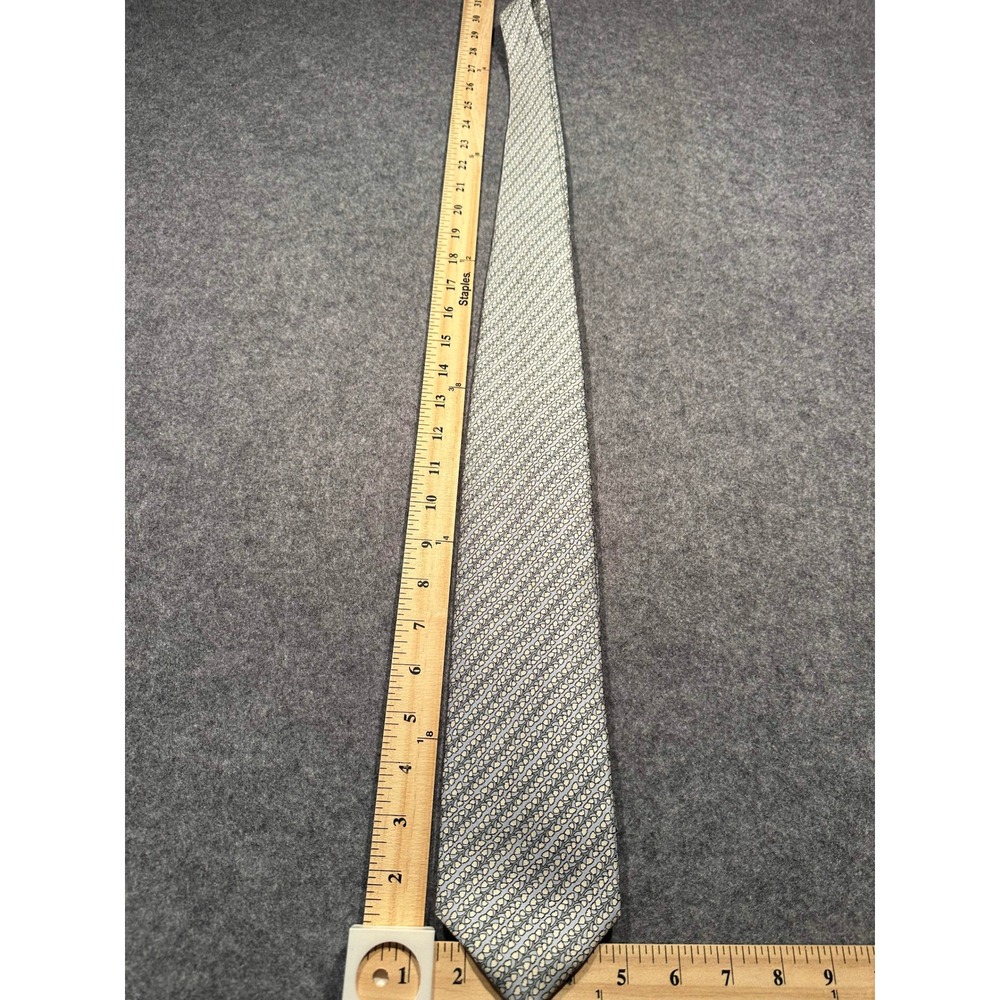Dunhill London Mens Silk Tie Light Blue Cream Floral Geometric Made in Italy